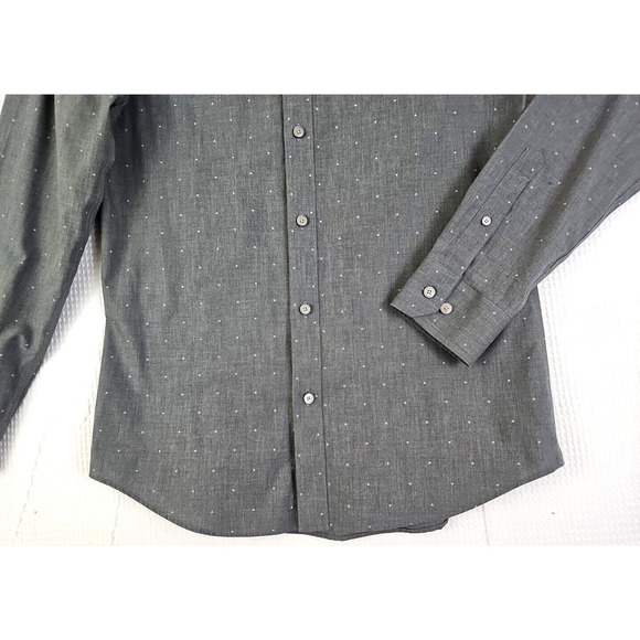 Banana Republic ~Men's Size M~Gray/Dots Non Iron Slim Fit Button-Up Shirt Cotton - Picture 6 of 11